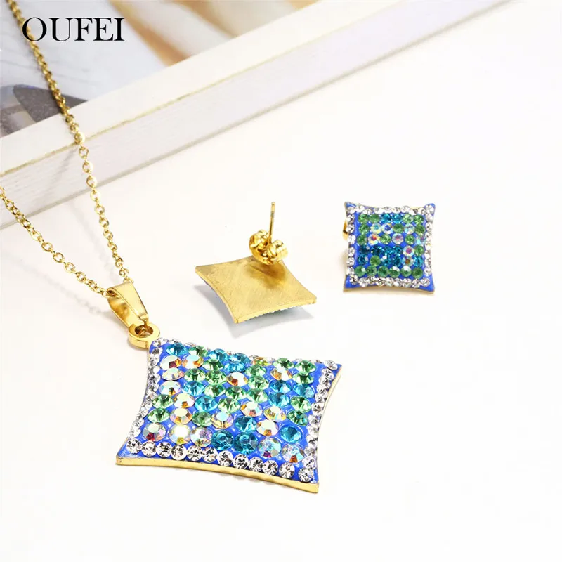 OUFEI Charm Geometric Necklace And Earring Set Stainless Steel Jewelry Sets Summer Accessories Jewellery Mass Effect