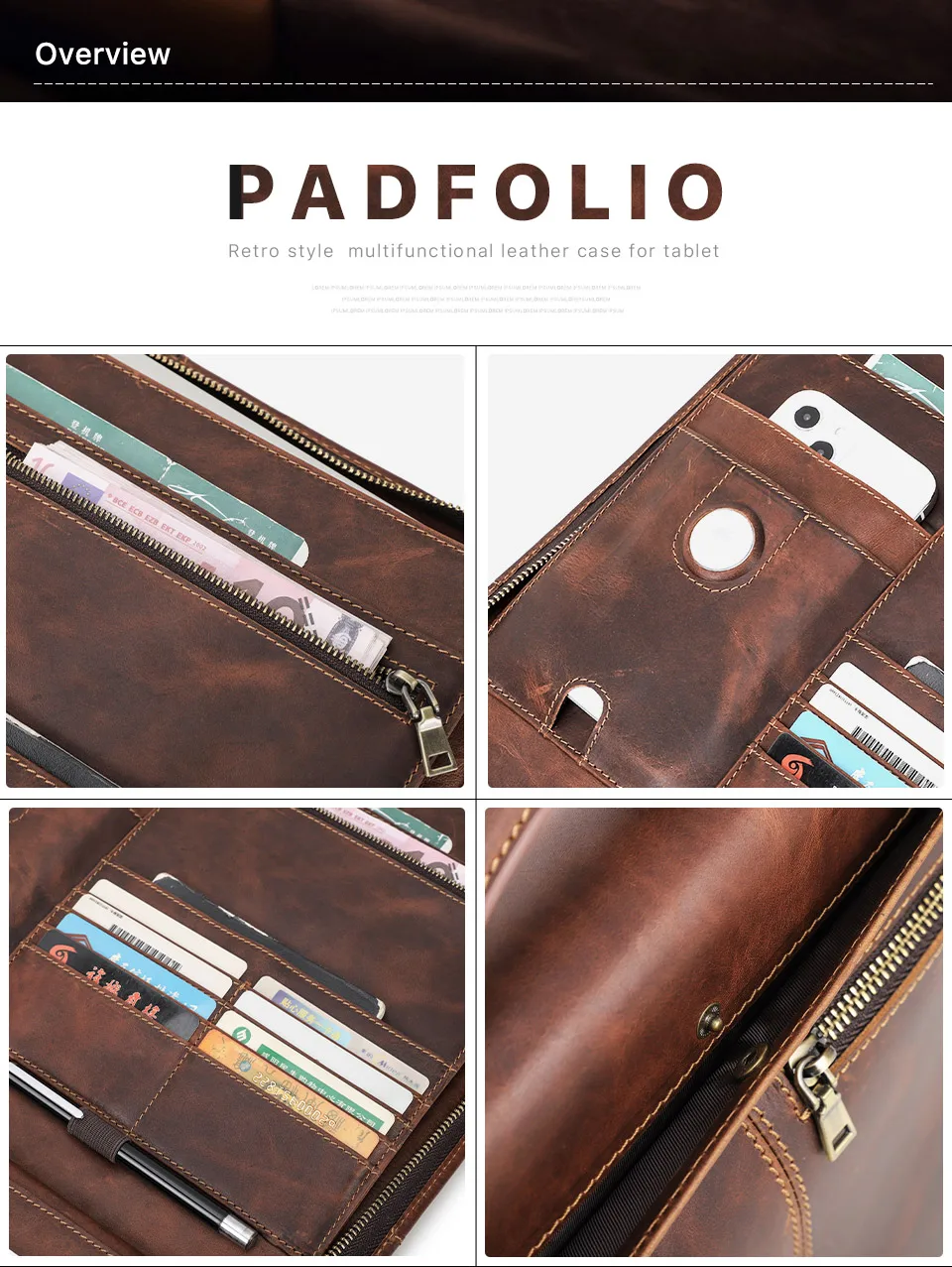 MacBook Pro Air 13 iPad Pro 13 12,9 Portfolio Datei Ordner Kuh Leder Cover Veranstalter Reise Business Office Dokument Aktentasche – Detail 17