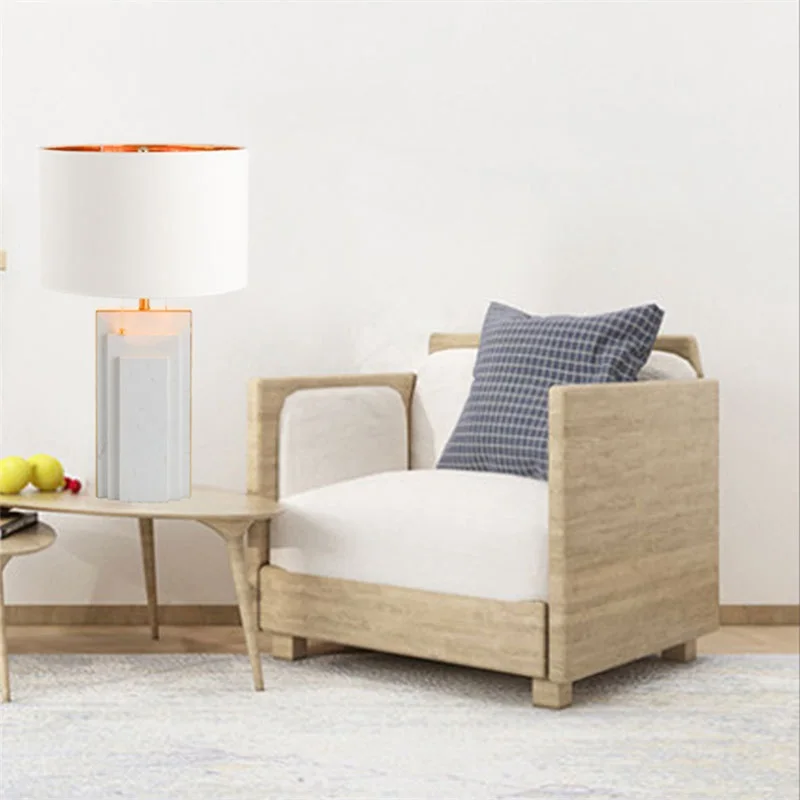 OURFENG Modern Luxury Table Lamps For Bedroom Marble Fabric Desk Light Home LED Decorative For Living Room Office