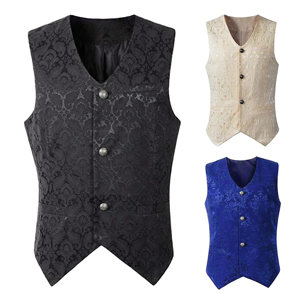 Men's Vintage Steampunk Jacquard Waistcoat Gothic Victorian Gentleman Vest