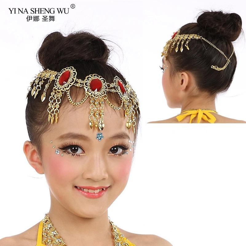 1pcs Belly Dance Headdress For Kids costume Accessoies Chains headwear Three Diamond Decoration Dancing Jewelry hair For Girl