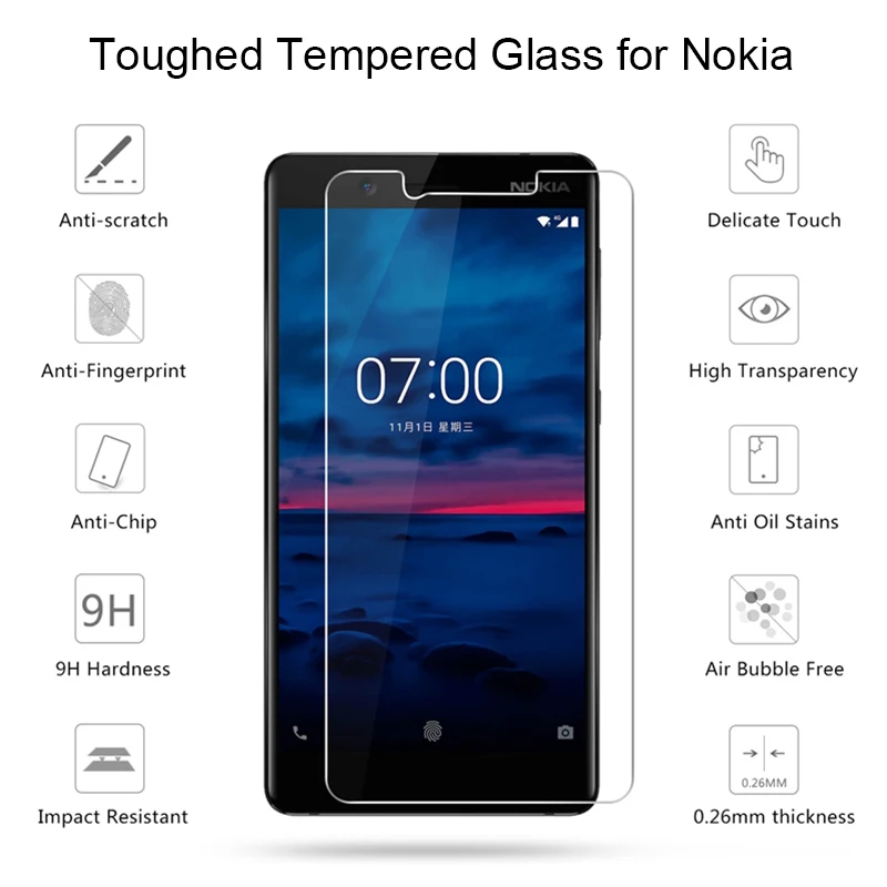 2 Pieces 9H Hard Glass Protective Glass Screen Protector Film for Nokia 7.2 6.2 7 6 5 Tempered Glass for Nokia 5.1 Plus 6.1 7.1