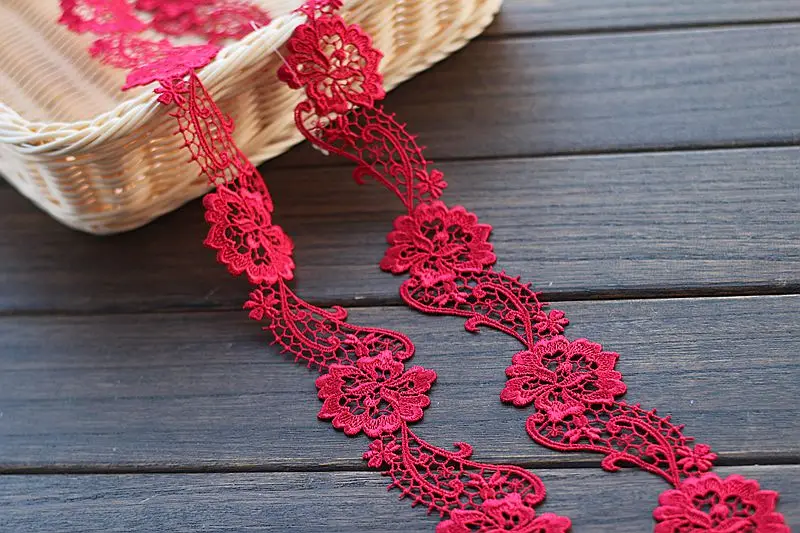 4cm wide (2yards/lot) Red Flower Embroidery Venise Water Soluble Lace Trim for Wedding Bridal Embroidery