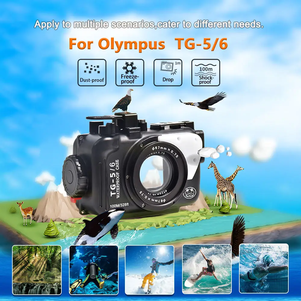 Seafrogs Aluminum Alloy 100m/325ft Waterproof Camera Housing for Olympus TG-5/6 IPX8 Professional Diving Protect Camera Bag