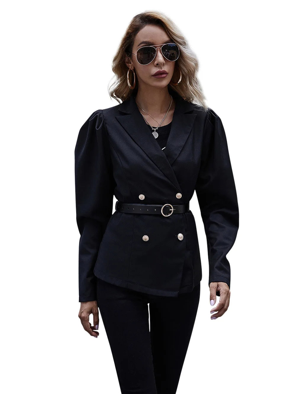 Mode Streetwear Frauen Anzug Auf Lager Zweireiher Jacke Elegante Chic Laterne Hülse Büro Dame Mantel