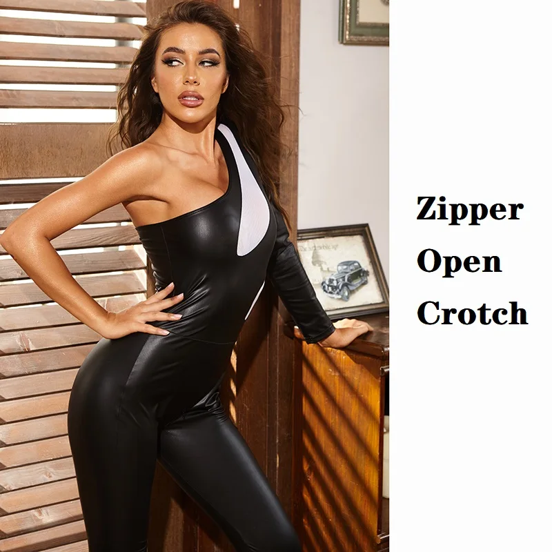 Sexy Öffnen Gabelung latex weiblichen body dessous leder kleid für Sex Körper Anzug Frauen Ouvert Erotische plus größe Overall sexi