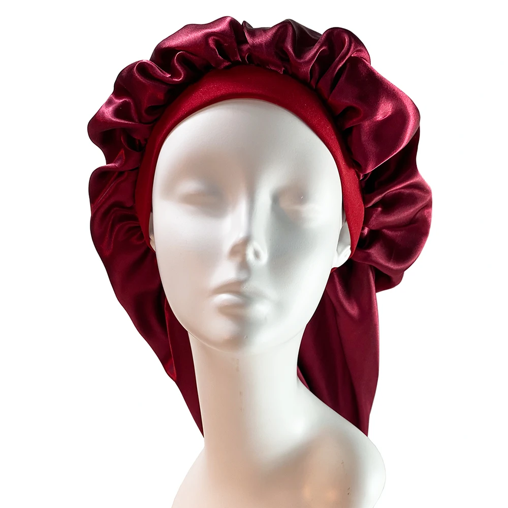 Double Layer Silky Bonnet Cap Wide Elastic Band Satin Nightcap Free Shipping