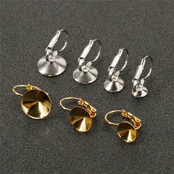 10pcs Stainless Steel French Earring Hooks Blank Base Earring Findings 6/8/10/12mm Cabochon Bezel Settings Tray Jewelry Supplies