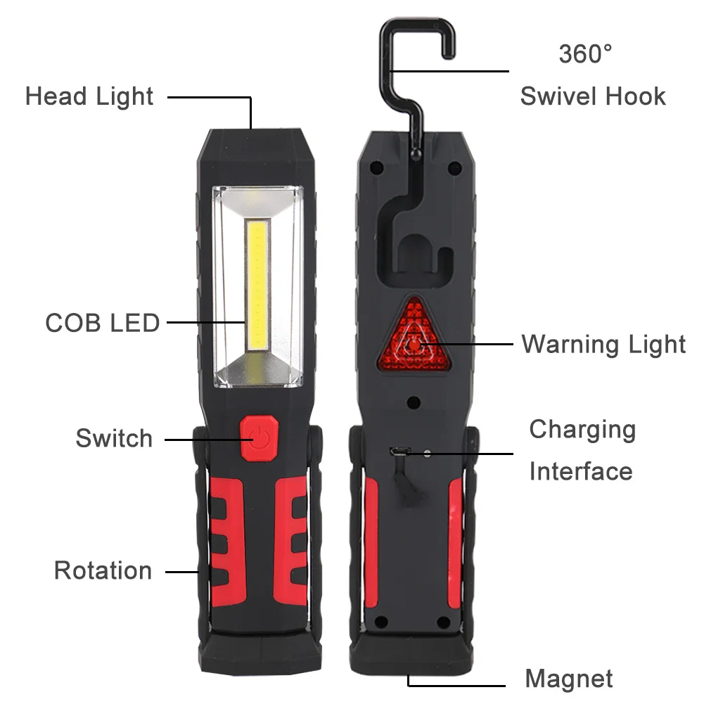 COB LED 마그네틱 작업등, 자동차 차고 정비공, 가정용 충전식 토치 램프 작동