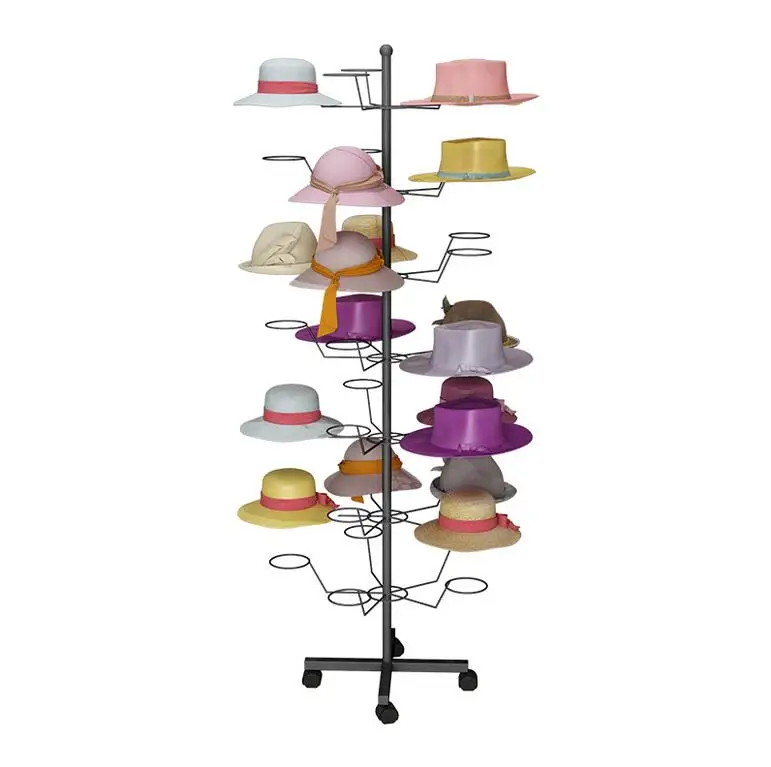 Mobile and rotating multi-layer hat rack floor hat support