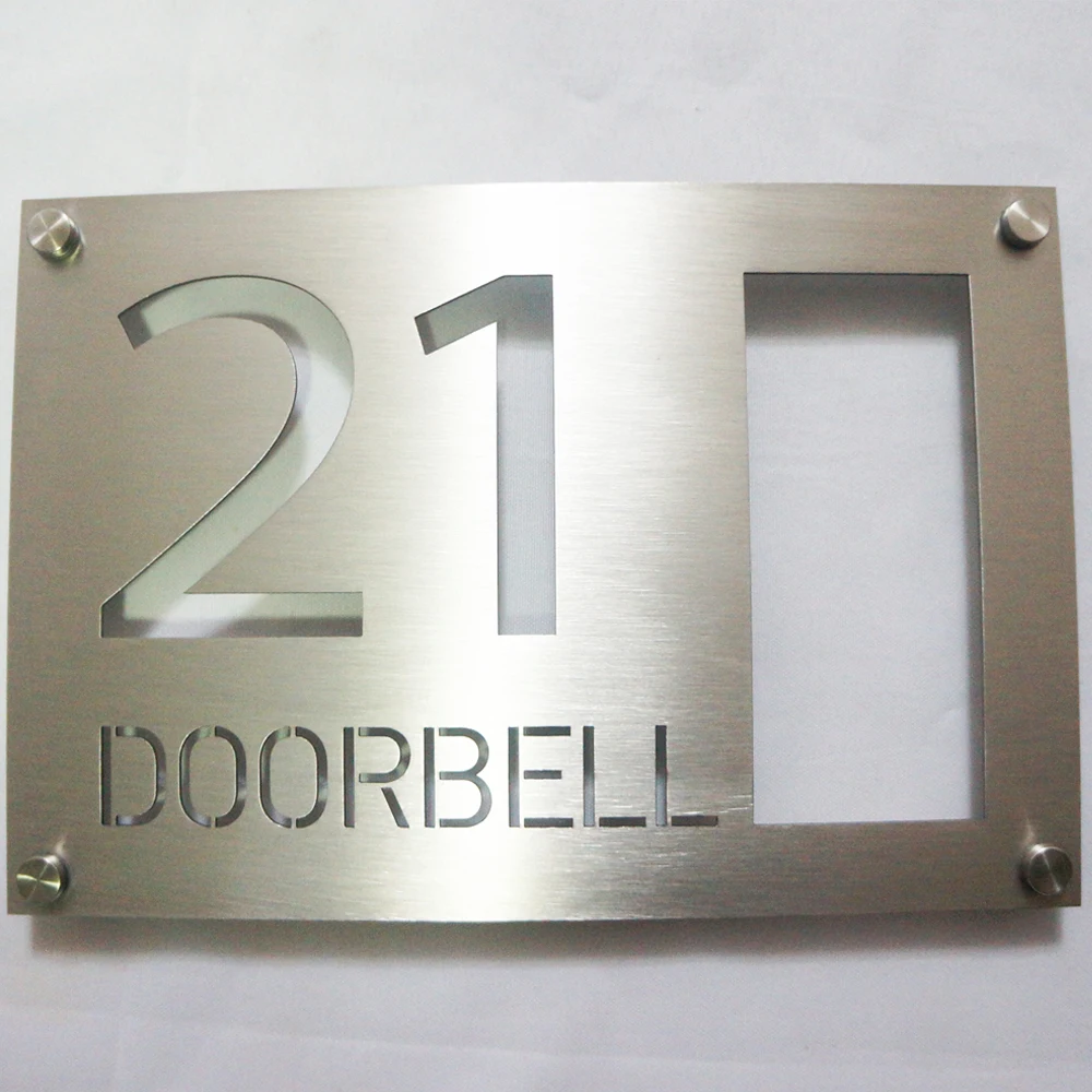 Modern House Numbers Hollow Out Plaque Stainless Steel Modern Address Sign Plates Doorbell Plate For Outdoor