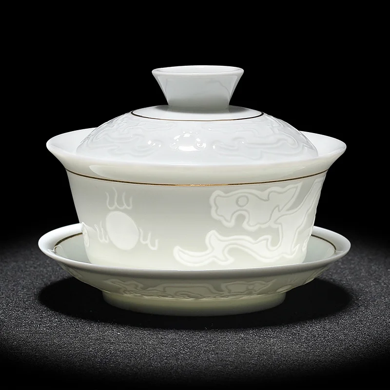 

Chinese Hand Painted Kungfu Tea Set, Tureen Dehua, White Porcelain, Gaiwan, Pot Set for Travel, Fast Cup, High Quality