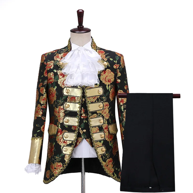 Victorian King Prince Fato de Cosplay Masculino, Medieval, Deluxe, Fato de palco, Colete, Jaqueta, Casaco, Blazer, Calças, Roupa, Calças, Top,