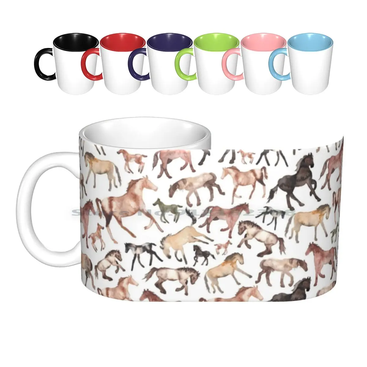 Horses Ceramic Mugs Coffee Cups Milk Tea Mug Horse Horses Ponies Equine Lover Pattern Watercolour Heard Wild Horses Black Horse