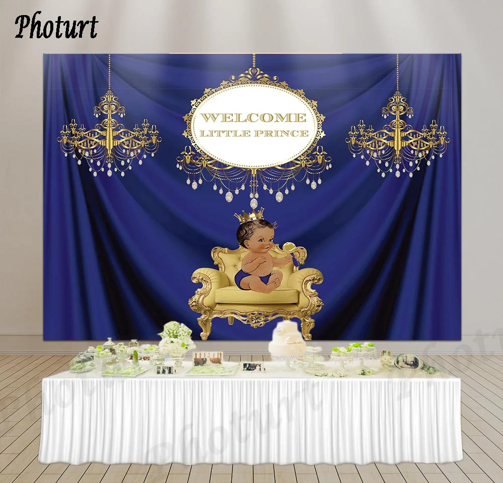 PHOTURT Royal Little Prince Photography Background Kids Birthday Party Decorate Golden Crown Backdrop Vinyl Photo Studios Props