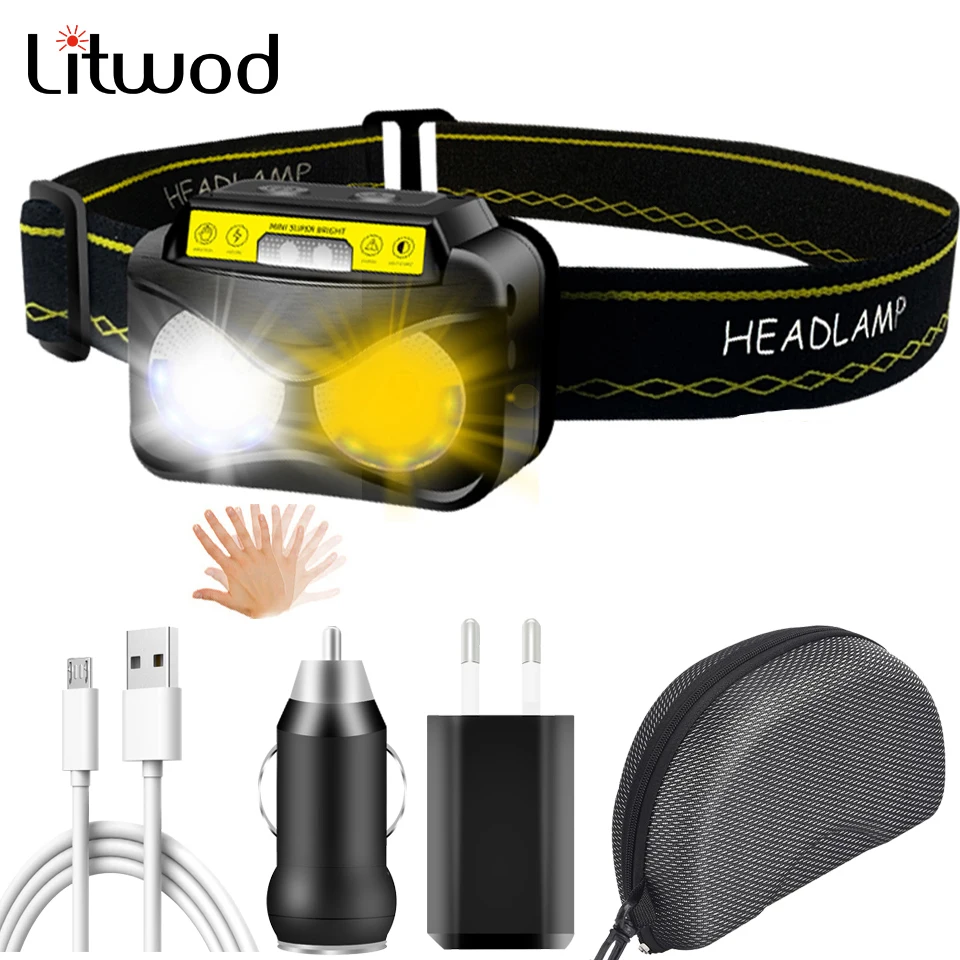 

High Quality 2- Core XM-L2 U3 Sensor Led Headlamp Built in Battery Head Lamp Headlight Warm White Emitting Colors Bulbs Light