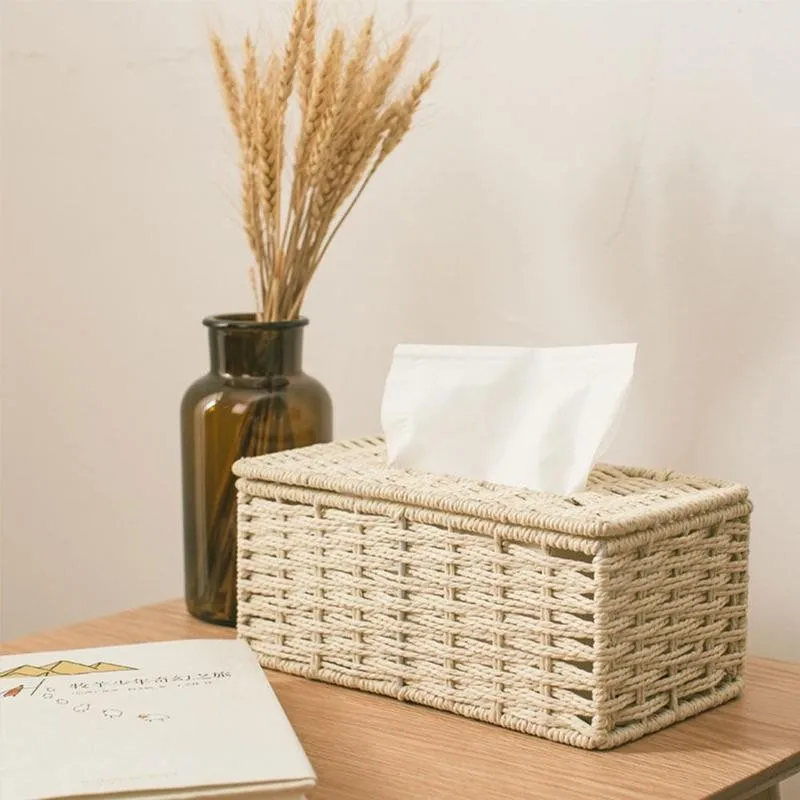 Rattan Tissue Box Vintage Napkin Holder Case Toilet Tissue Box Storage Container Cover For Home Living Room Desk Decoration