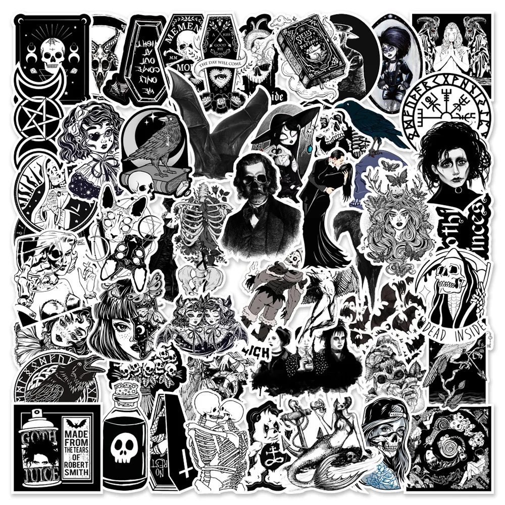 10/30/50PCS Black and white Goth Horror Stickers for Laptop Motorcycle Skateboard Waterproof Cool Graffiti Kid Sticker Decals