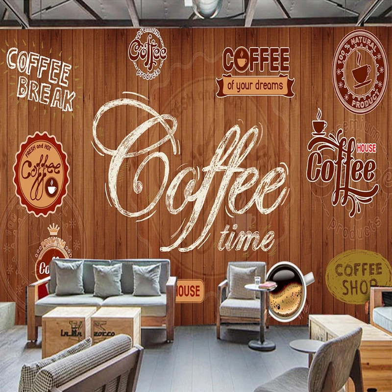 

Custom 3D Wallpaper Vintage Wooden Board Coffee Label Photo Wall Mural Restaurant Cafe Background Wall Decor Waterproof Stickers