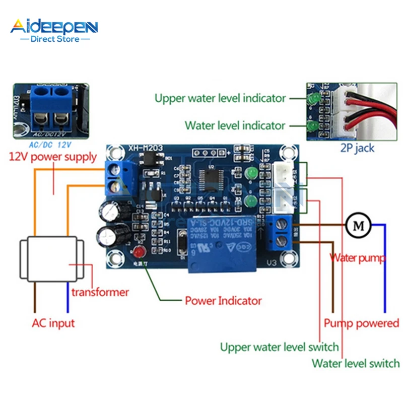 XH-M203 AC/DC 12V Water Level Controller Automatic Water Level Controller Water Level Switch Level Water Pump Controller