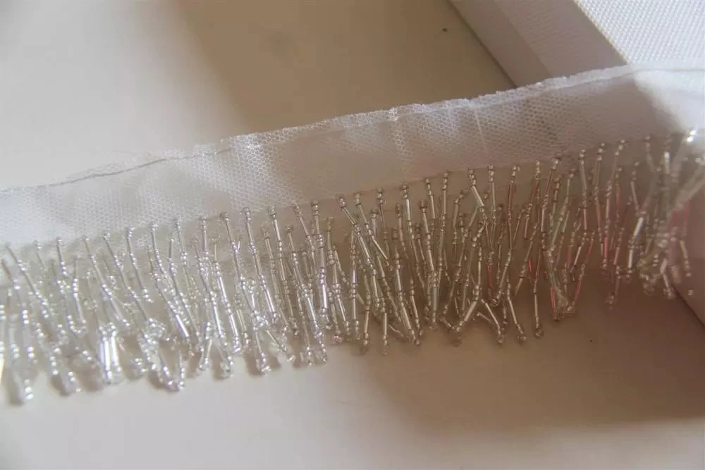 Mesh Gauze Rhinestone Beaded Tube Fringed Lace Trim 5cm Wide Handmade DIY Decorative Clothing Headband Accessories