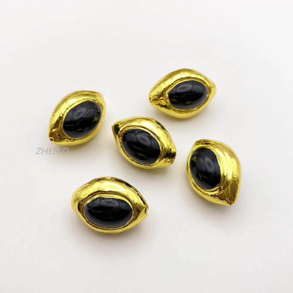 

ZHEN-D Jewelry Natural Pure Black Agate Gemstone Gold Plated Copper Connector Spacer Bead DIY Bracelet Necklace Pendant Gift