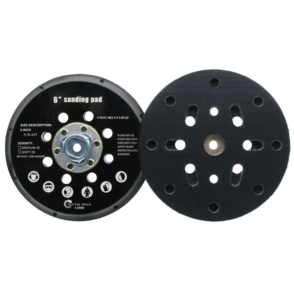 6 Inch 150mm Sanding Pad With  5/16”-24 & M8 Thread Backing Plate Hook & Loop Abrasive Power Tools for Dual Action Polisher