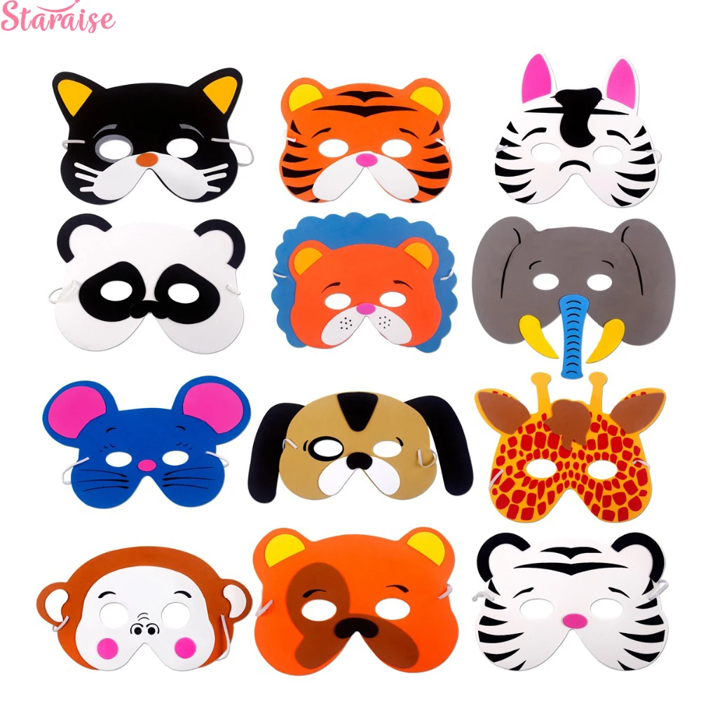 

12pcs/Set Animal Mask Gifts Happy Birthday Party Masks Cartoon Kids PartyDress Up Costume Zoo Jungle Safari Party Supplies