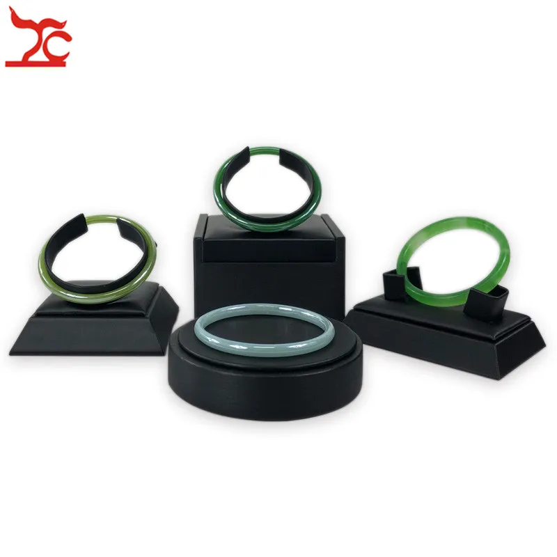 

Factory Sale Charm Bangle Jewelry Display Stand Holder Kit Black Brushed Leather Ring Choker Jade Bracelet Organizer 4Pcs/Lot