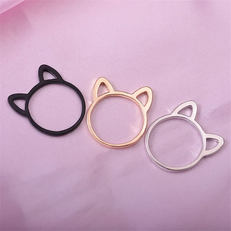 Woozu Cat Ear Ring Design Cute Fashion Jewelry Cat Ring For Women and Girl Gifts Adjustable charms Anel