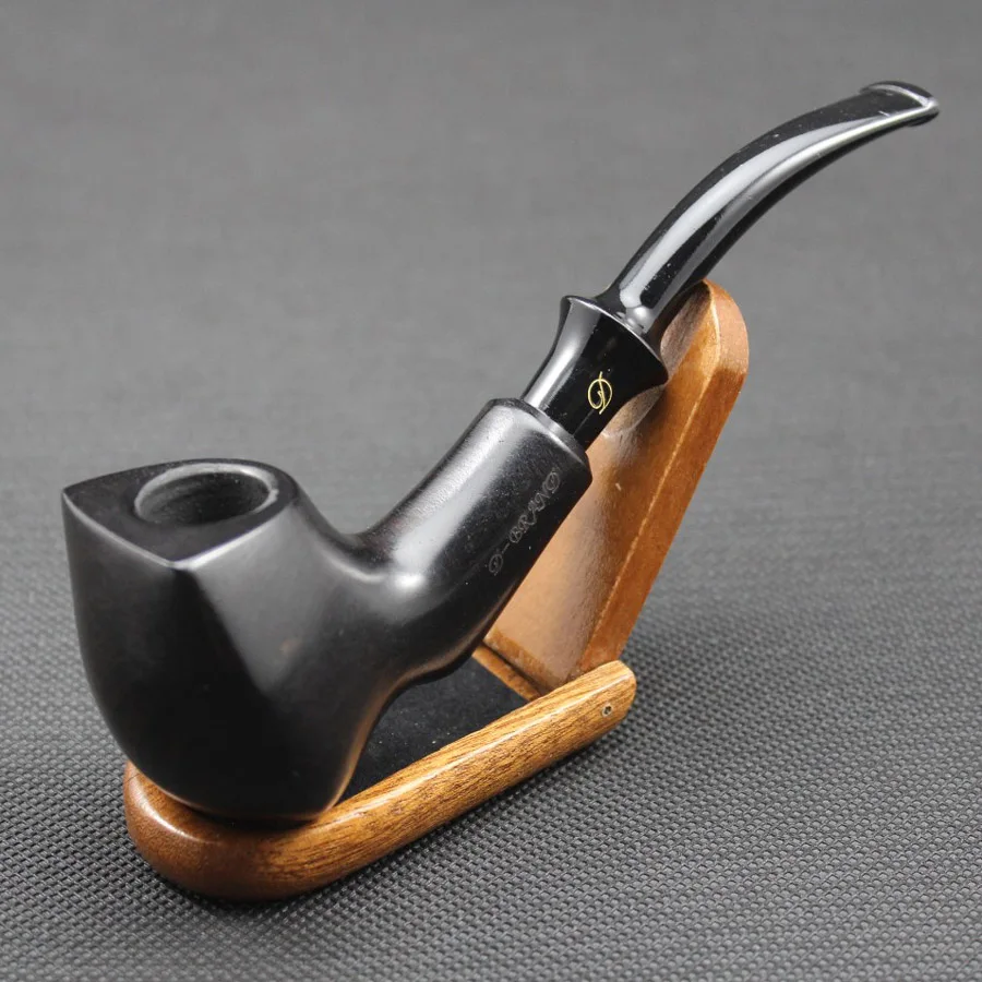 High Quality Handmade Ebony Wood Smoke Tobacco Smoking Pipe Set Durable Wooden Pipe + Pouch + Holder + 10pc 9mm Pipe Filter 403