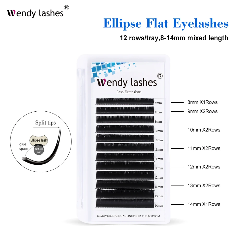 WENDY Ellipse Flat individual Eyelash Extensions Split Tip Ellipse Shaped Natural Soft Light Faux Mink Ellipse Eyelash Supplies