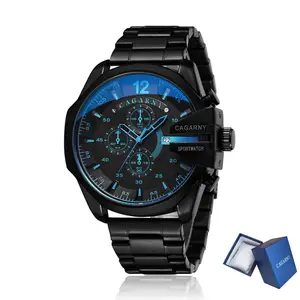 Cagarny Mens Quartz Wrist Watch Luxury Sport Wristwatch Waterproof Black Stainless Male Watches Clock Military Relogio Masculino