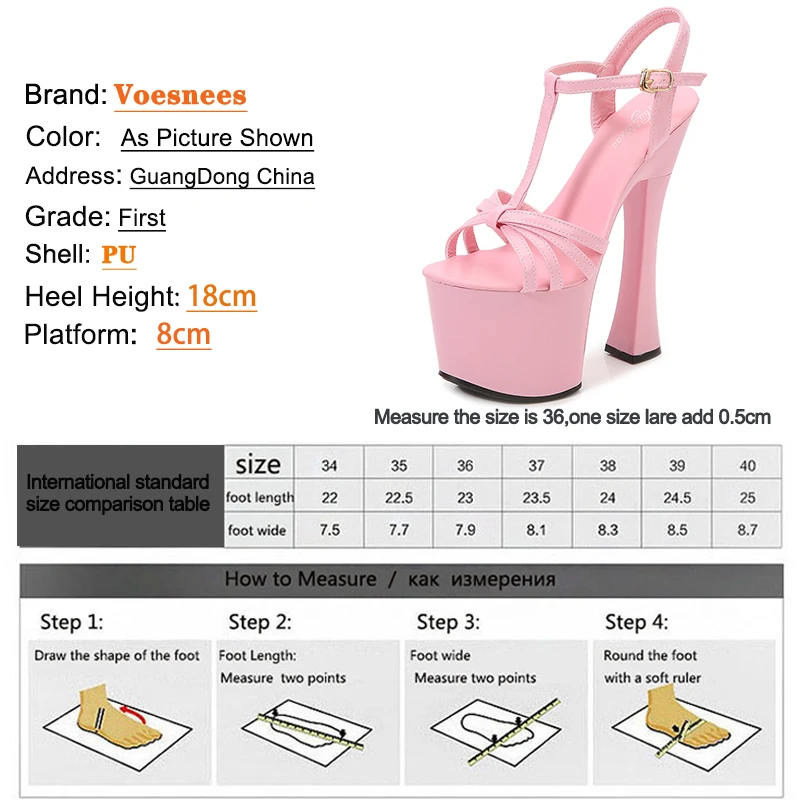 18CM Super High Heels Chunky Heel Summer New Buckle Strap Platform Sexy Party Women Shoes Nightclub Stripper Walk Show Sandals