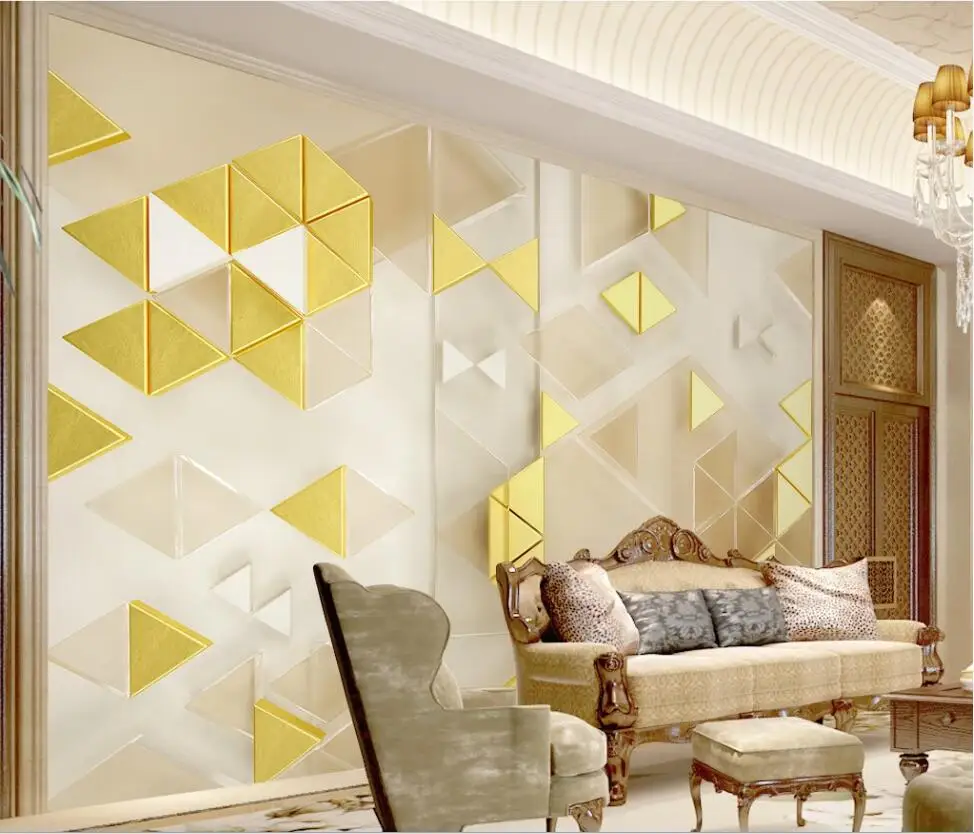 

XUE SU Large custom mural wallpaper 3d stereo glass metal splicing golden transparent TV background wall