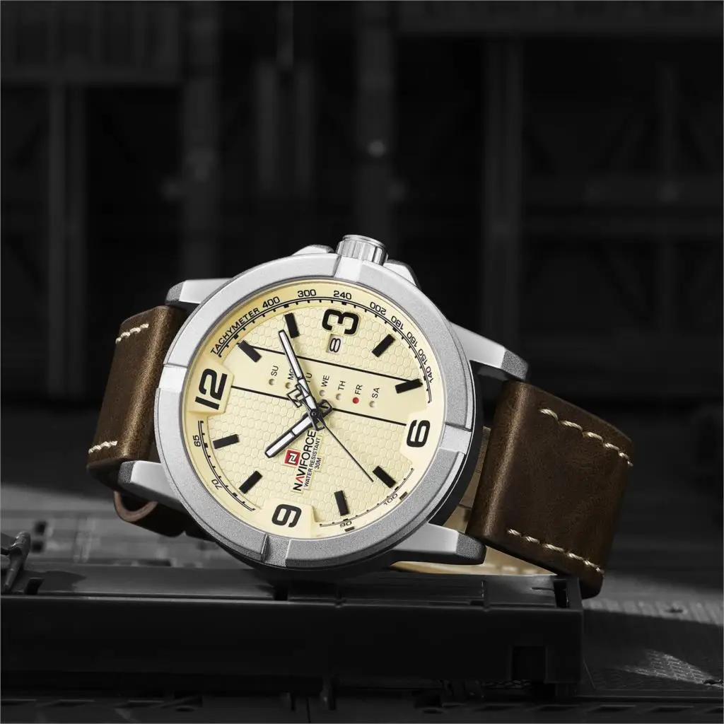 Luxury Brand NAVIFORCE NF9177 Week Date Dual Display Quartz Wristwatch Men Casual Military Sports Leather Watches Male Clock