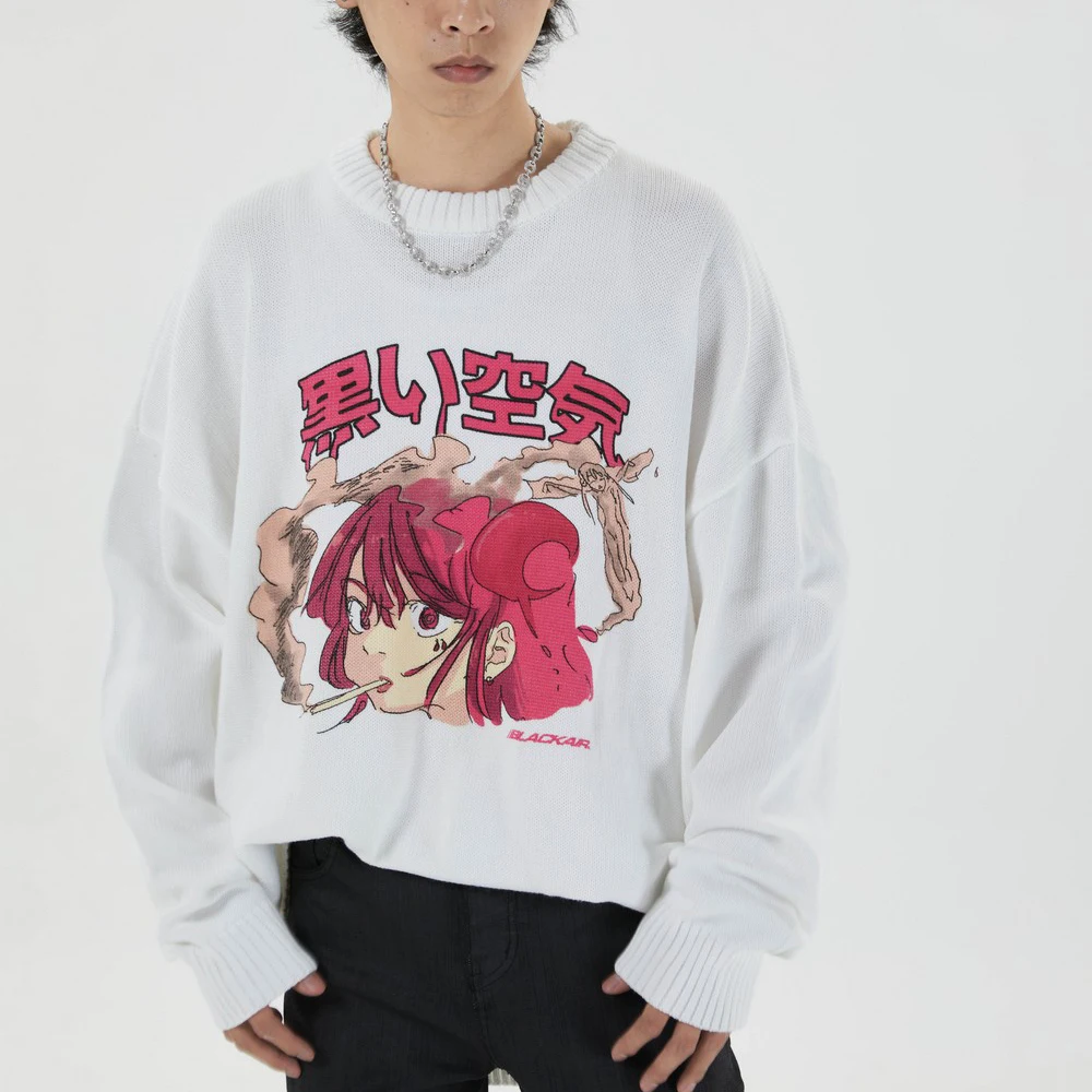 Japanese Style Oversized Harajuku Men Clothing Kawaii Cartoon Japan Streetwear Mens Clothes Sweater Fashion New Knitted