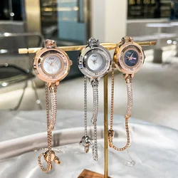 Women's Watch Rhinestone Luxury Shell Quicksand Dial Bracelet Crystal Chain Quartz Waterproof Fashion Wrist Watches Gift