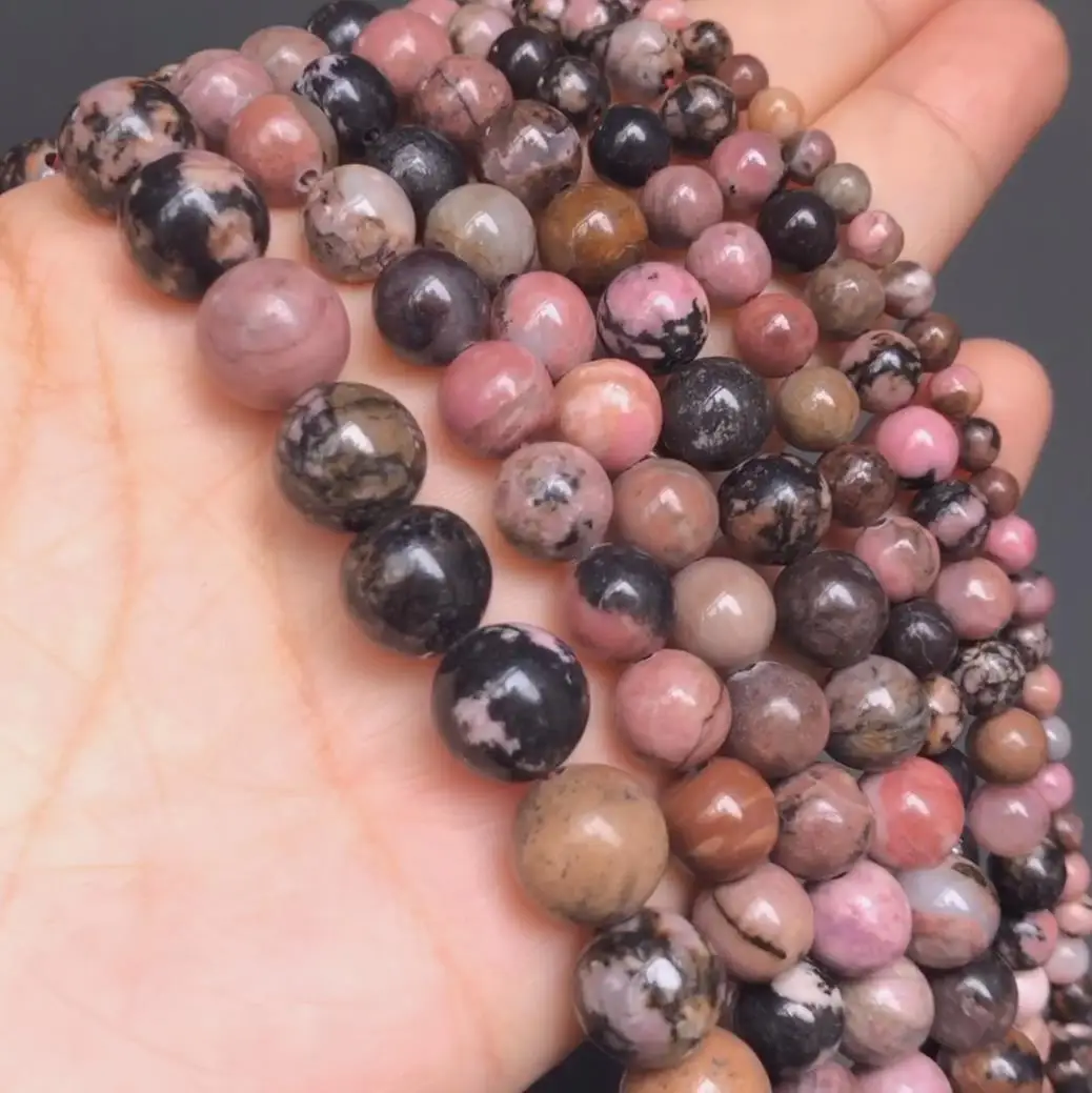 Natural Stone Black Rhodonite Bead Round Loose Spacer Beads For Jewelry Making DIY Accessories Charms Bracelet 6/8/10mm 15Inches