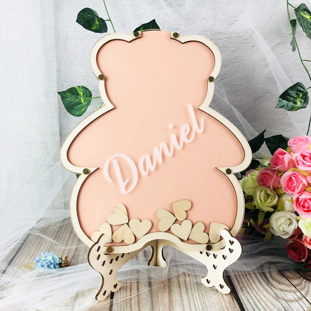 Custom Baby Shower Guestbook Bear Wishes Baptism Vows Christening Guest Book Wooden Bear The Baby Birthday Guest Book