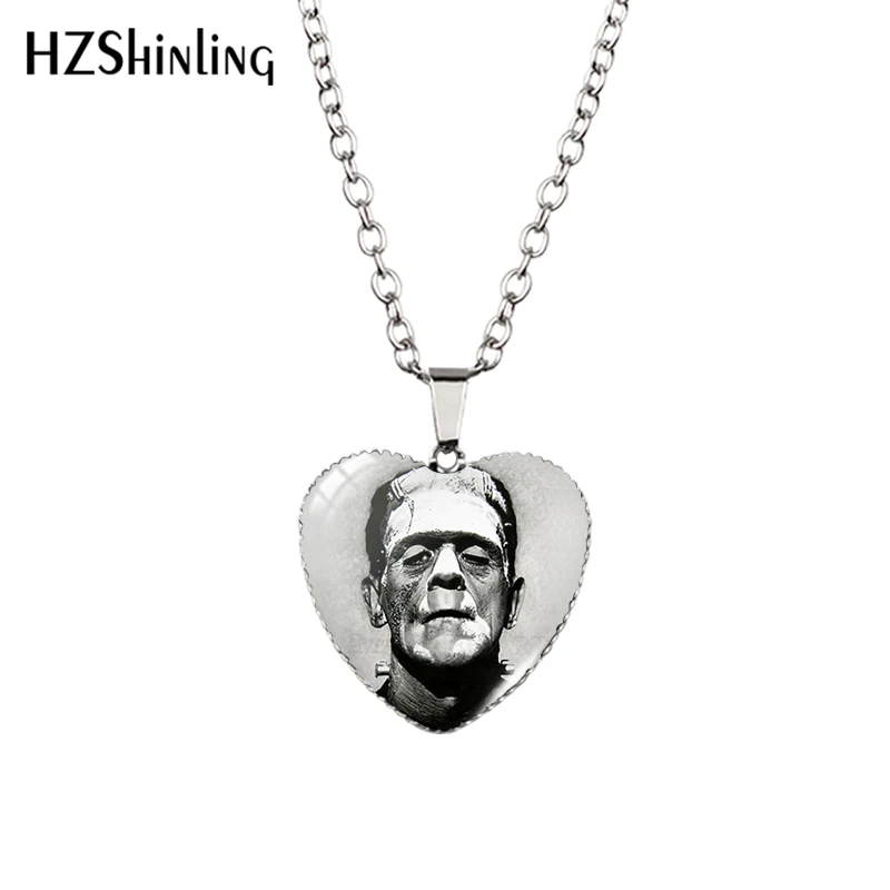 2018 New Traditional Frankenstein Heart Pendant Couple Necklace Handmade Pendants Glass Dome Jewelry HZ3