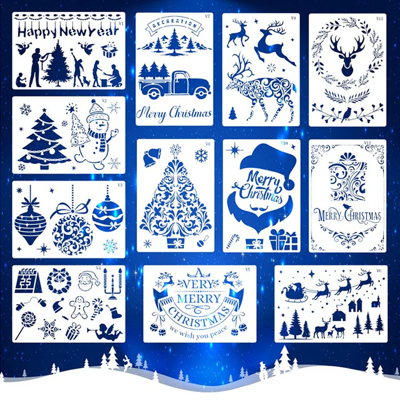 

Christmas Day Graffiti Painting Template DIY Layering Stencils Scrapbooking Stamp Coloring Embossing Album Cake Decor Reusable