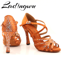 Ladingwu Women Party Dance Shoes Silk Satin Shining Rhinestones Soft Bottom Latin Dance Shoes Woman Salsa Dance Shoes Custom Hee