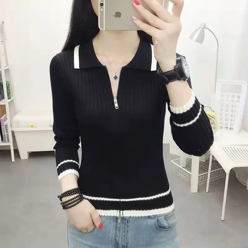 Spring Autumn Cardigan For Women Korean Fashion Turn-Down Collar Long Sleeve Sweater Oversize Zippers Top Female Soft Knitwear