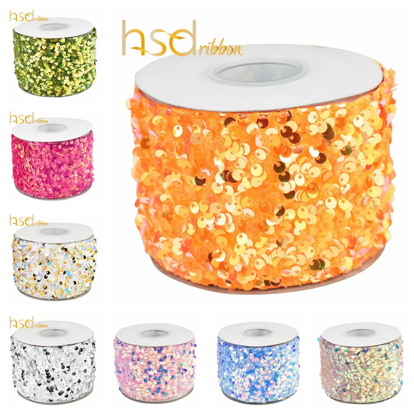 

HSDRibbon 3 inch 75mm HSD-Genuine Series colorful Sequin Velvet Sequin Ribbon 25Yards/Roll