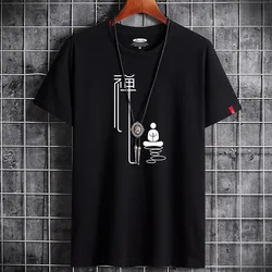 2022 Anime Summer Men Tops oversize Loose Short Sleeve Breathable Cotton Man Tshirt Chinese Letter Print Men's Casual T-shirts