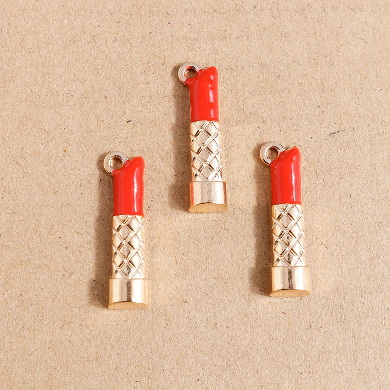 10 stücke 9*33mm Emaille Mini Make-up Lippenstift Charms Anhänger für Ohrringe Halsketten DIY Schmuck Herstellung Zubehör liefert – Detail 3
