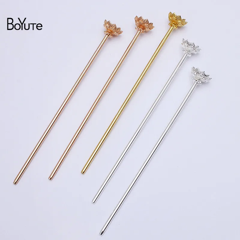 BoYuTe-Alloy Iron Hair Stick, DIY Jóias Fazendo Materiais, Acessórios Vintage, Lotus Welding, 25mm, 120*2.5mm, 20 Pçs/lote