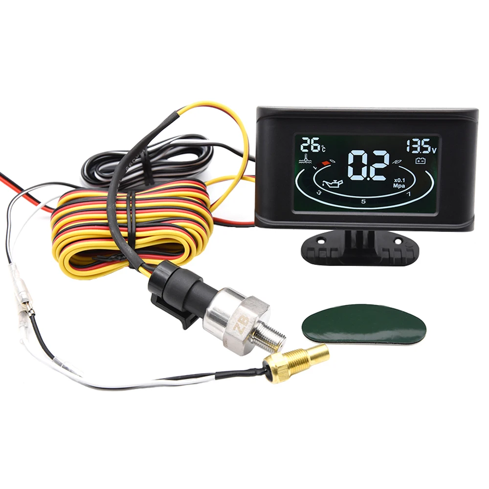 3in1 LCD digital truck car oil pressure gauge voltmeter water temperature gauge + oil press sensor 10mm npt1/8 12V 24V Universal