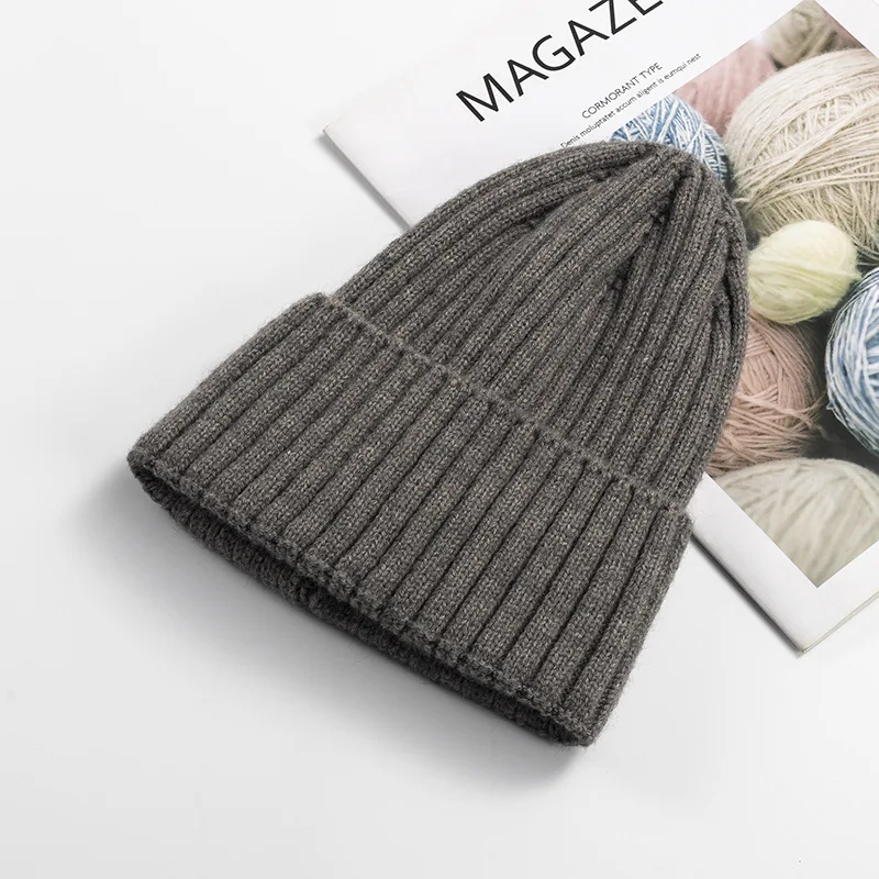 Unisex Winter Soft Warm Cotton cashmere Knitted Beanie Hat High Quality Cable Knit Plain Beanies